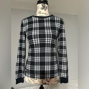 Ralph Lauren Black & White Plaid Top with zipper & suede trim